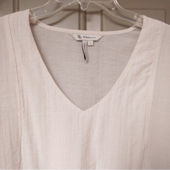 BCBG Pink Minimalist Peasant Top Buff Nude Neutral Hippie Sheath Top - Picture 2 of 8